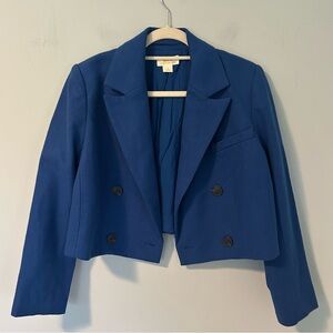Maeve Anthropologie Royal Blue Mare Mare Double Breasted Crop Blazer Size Small